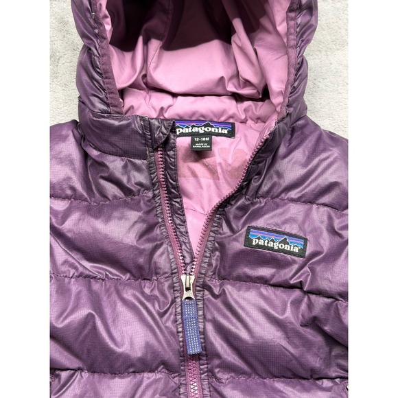 Patagonia Kids Puffer Winter Jacket Purple Hooded Down Filled 12/18 Months - Picture 2 of 7